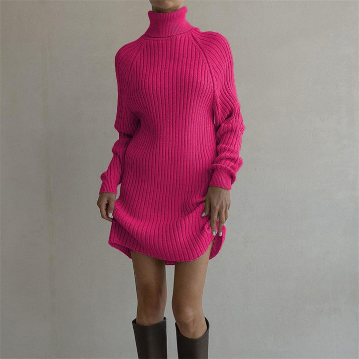 Knitted dress for women with high collar and long sleeves Lune London