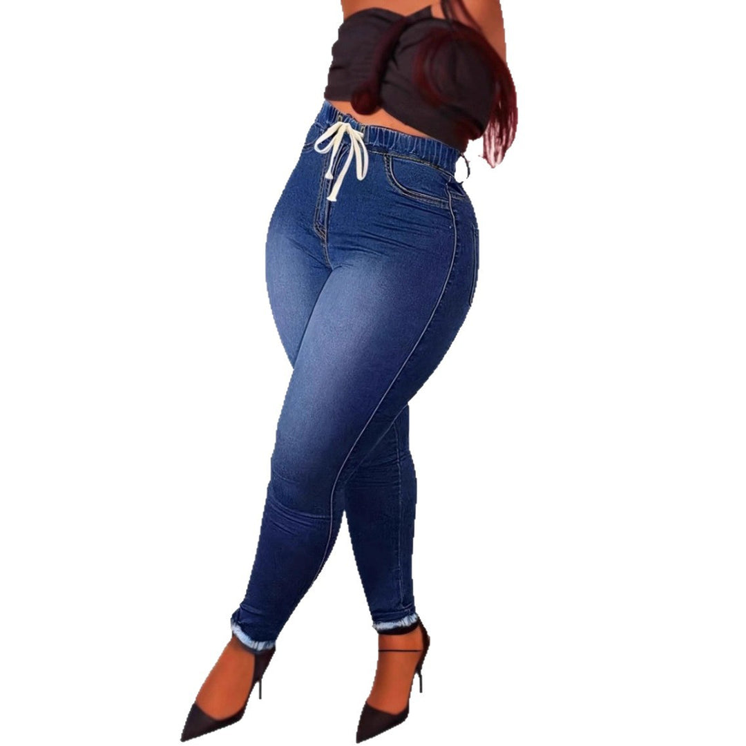 Women's High-Waist Sculpting Jeggings in Denim Look with Elastic Drawstring Waistband Amarae