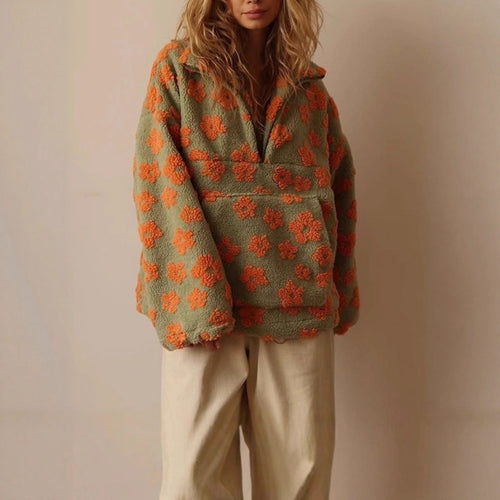 Women oversized cozy sweater with 3D floral design Amarae
