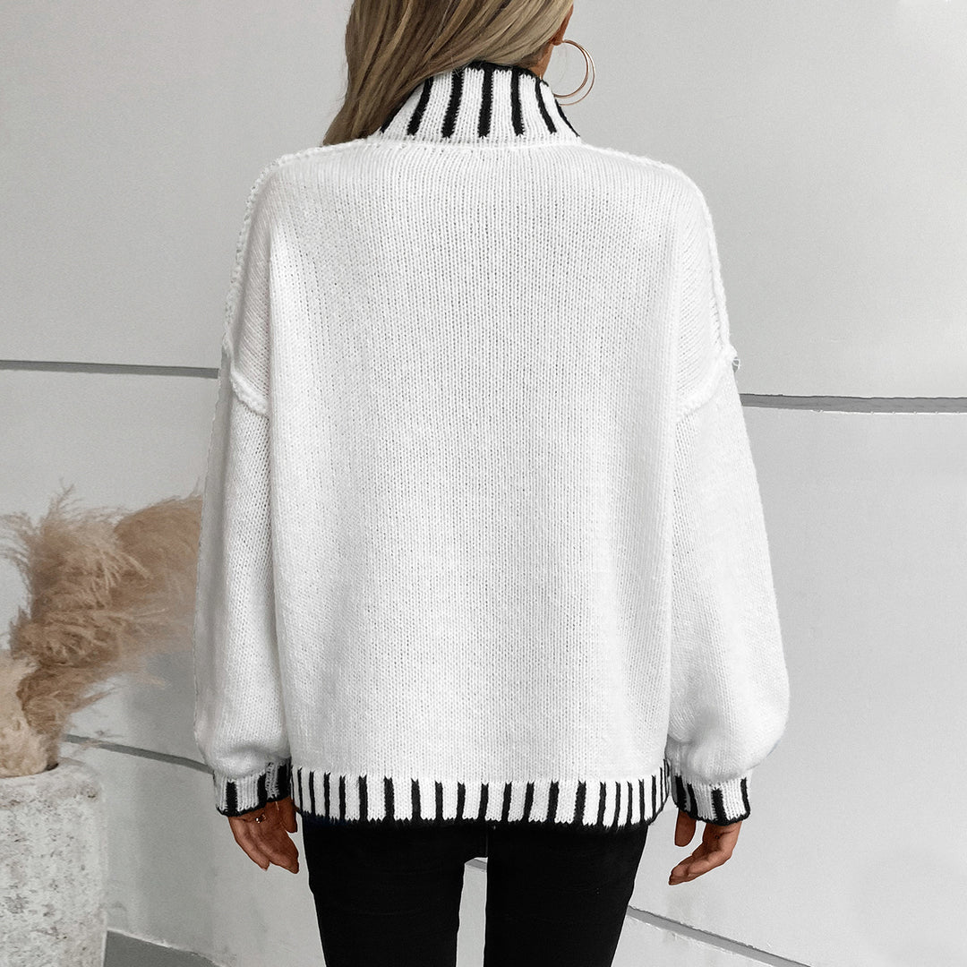 Women's sweater with high neck and contrasting cuffs Lune London