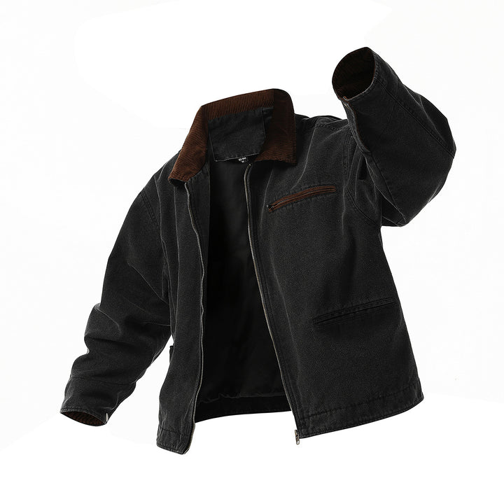 Urban transition jacket for men with structured high collar and numerous practical pockets Lune London