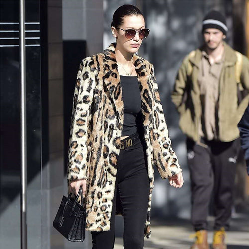 Ladies Leopard Print Faux Fur Coat Amarae