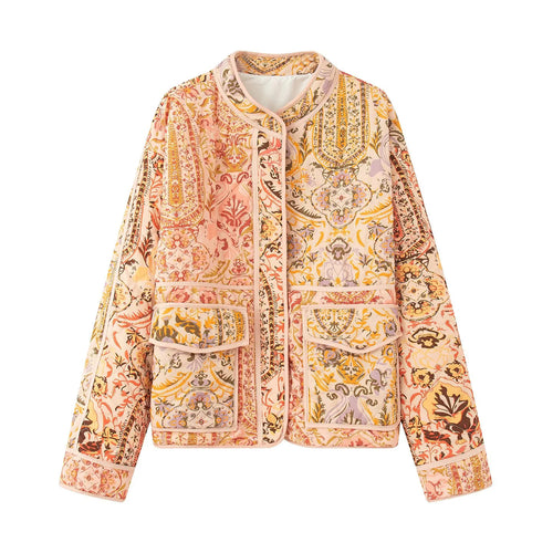Veste élégante pour femmes rembourrée avec motif floral et poches extérieures pratiques Amarae