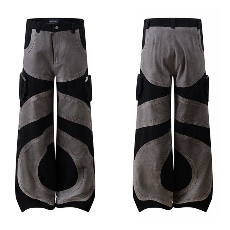 Women's wide patchwork cargo culotte pants with patch pockets and contrast stitching Amarae