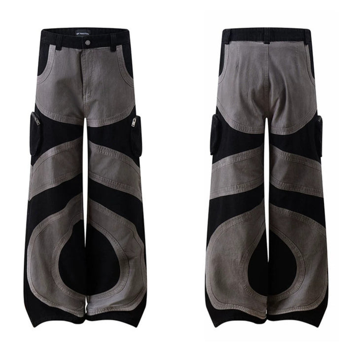 Women's wide patchwork cargo culotte pants with patch pockets and contrast stitching Amarae