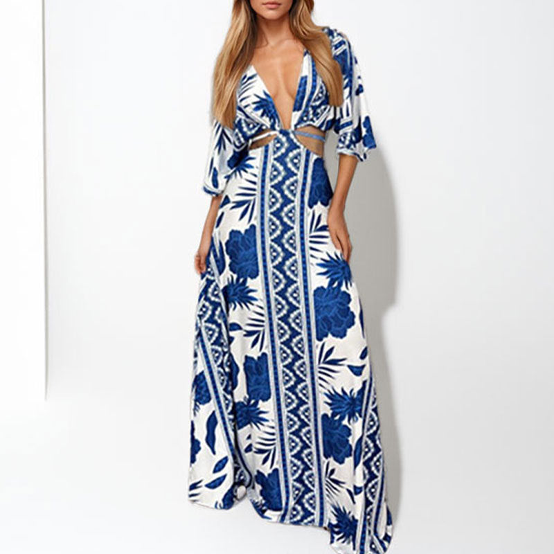 Robe maxi pour femmes avec des motifs élégants en vagues Chic & Stil