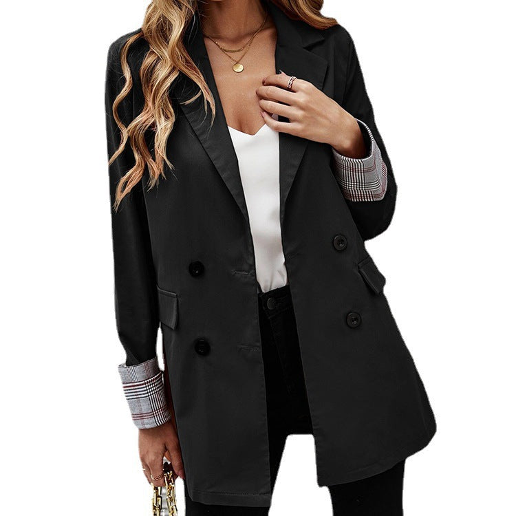 Women elegant blazer with double-breasted buttons and striped sleeves Lune London