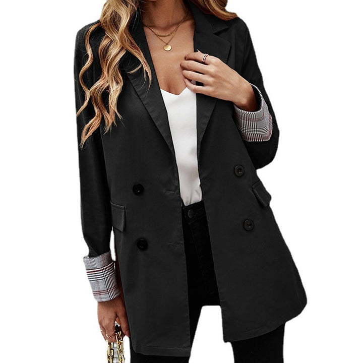 Women elegant blazer with double-breasted buttons and striped sleeves Lune London