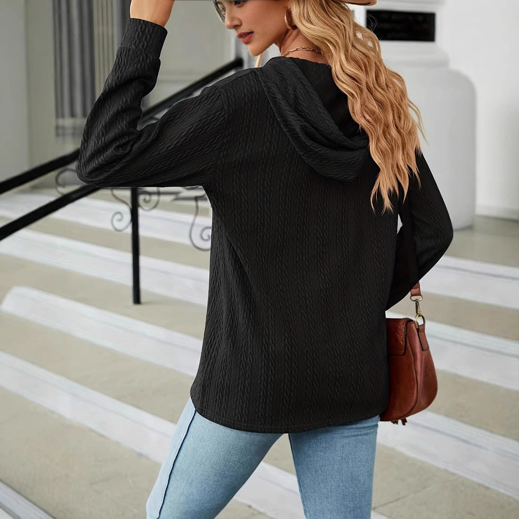 Women's hoodie in textured fabric with button detail Lune London