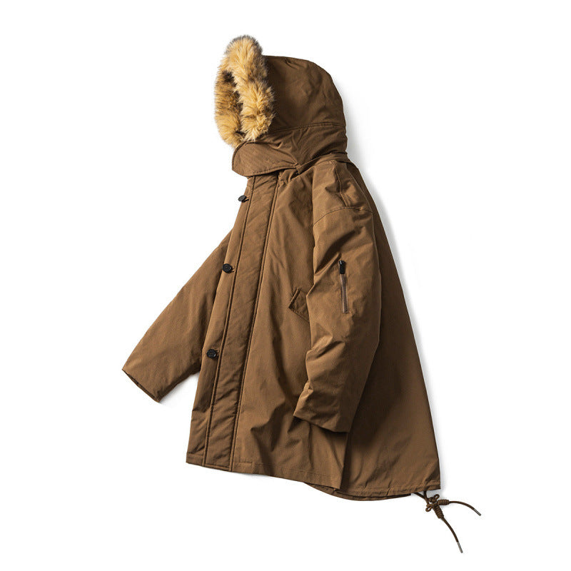 Men's Quilted Parka in Fish Tail Cut with Detachable Faux Fur Hood and Thermal Lining Amarae