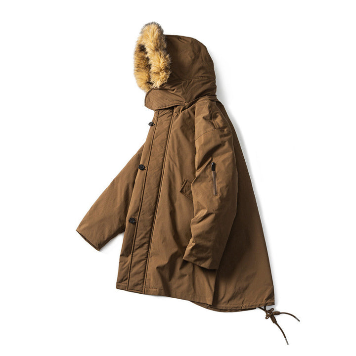Men's Quilted Parka in Fish Tail Cut with Detachable Faux Fur Hood and Thermal Lining Amarae