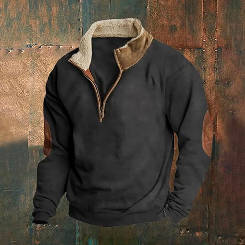 Men's fleece sports sweater with contemporary high collar and fashionable faux leather applications Lune London