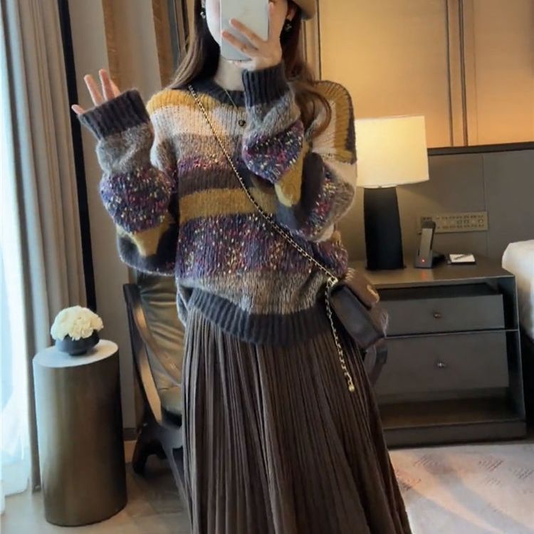 Pull en maille épaisse pour femmes avec motif rayé coloré Chic & Stil