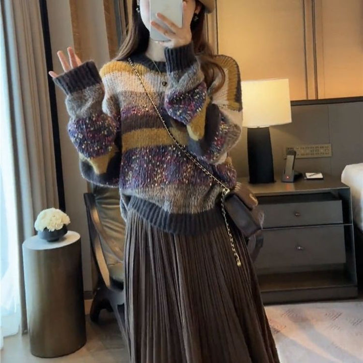 Pull en maille épaisse pour femmes avec motif rayé coloré Chic & Stil