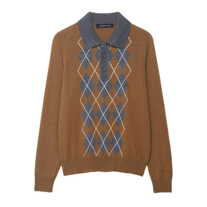Women's sweater with a modern diamond pattern and polo collar Lune London