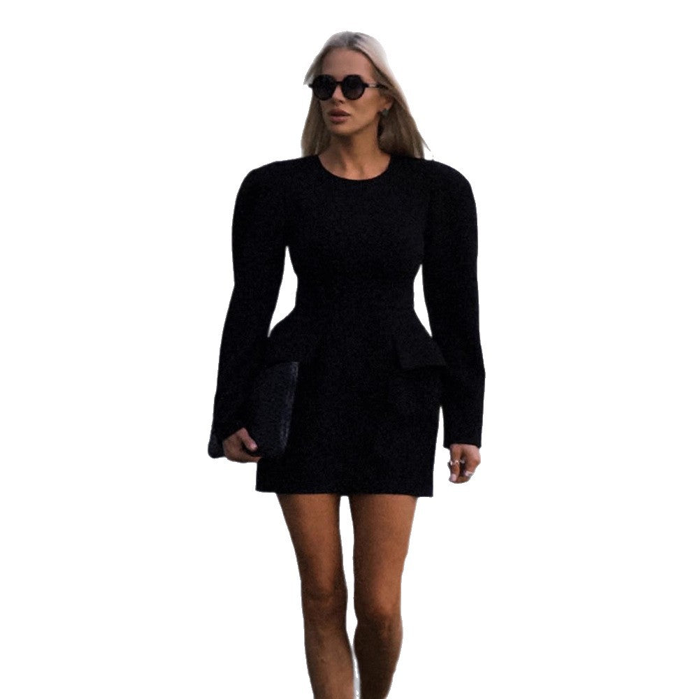 Women Tailored Minidress with Structured Shoulders, Long Sleeves and Suggested Peplum Amarae