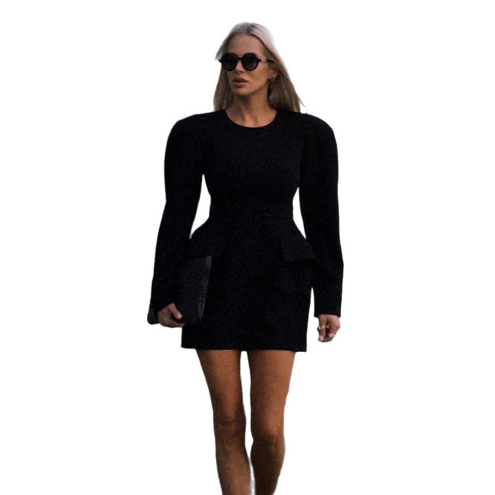 Women Tailored Minidress with Structured Shoulders, Long Sleeves and Suggested Peplum Amarae