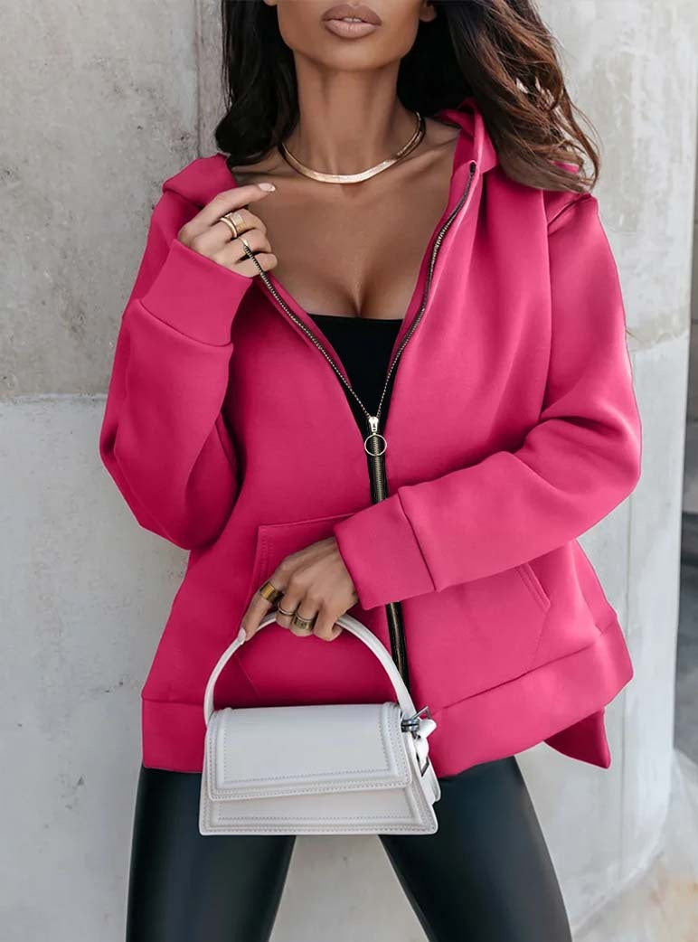 Women oversized sporty hoodie with zipper and practical pockets Lune London