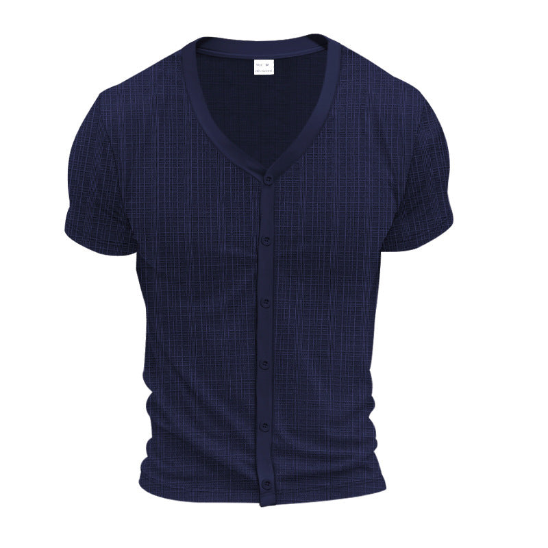 Short casual short-sleeved shirt for men with button placket and textured design Lune London