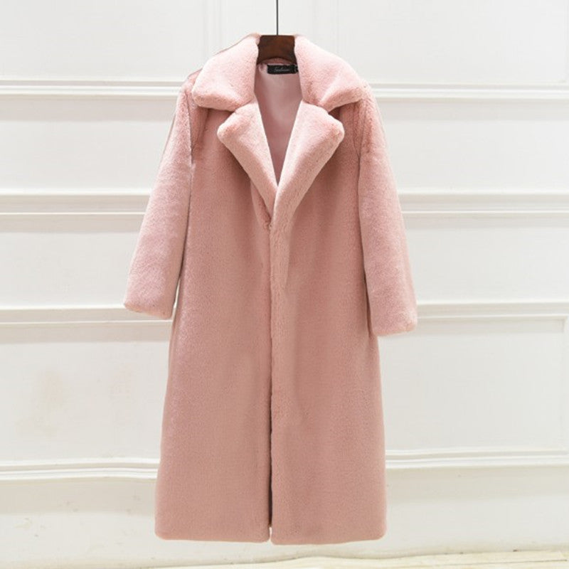 Ladies long coat in luxurious faux fur Lune London