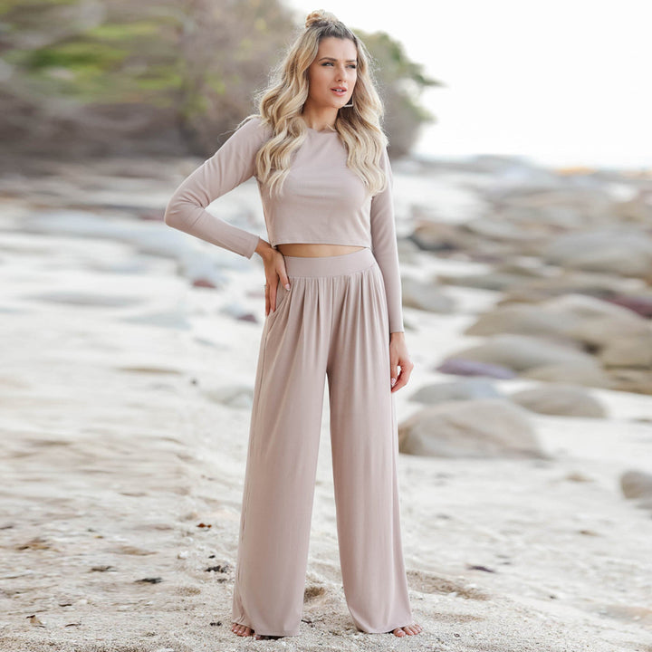 Women's Casual Wide Leg Jumpsuit with Long Sleeves and Convenient Pockets Lune London