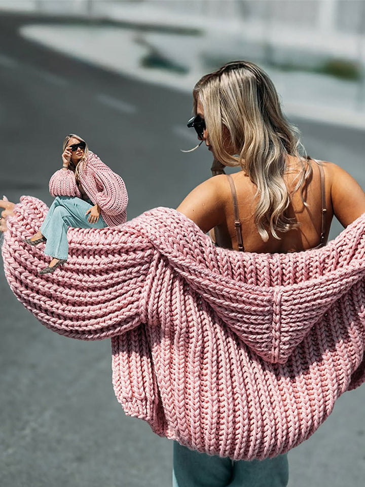 Women Oversize Chunky Knit Cardigan with Large Hood & Voluminous Sleeves Amarae