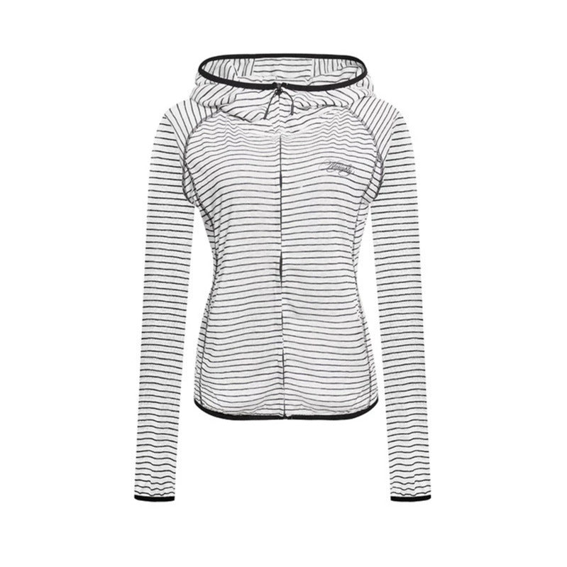 Women's Lightweight Hoodie Zip Jacket in Striped Look with Fitted Cut and Raglan Sleeves Amarae