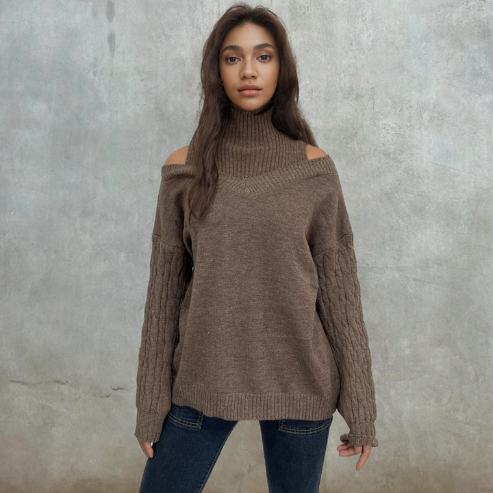 Knit sweater for women with off-shoulder design and structured sleeves Lune London