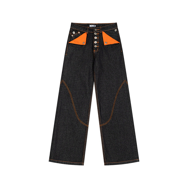 Women's High-Waist Wide-Leg Jeans with contrast pockets and decorative stitching Amarae