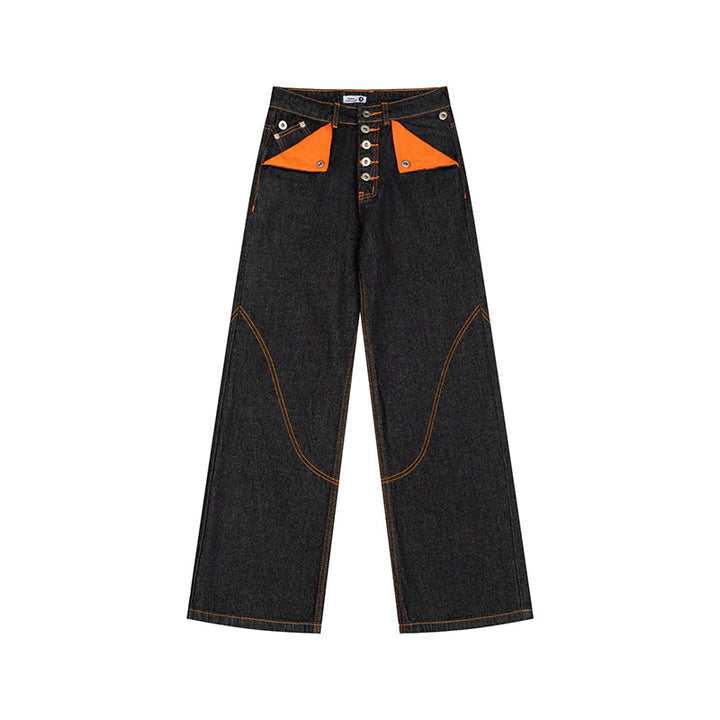 Women's High-Waist Wide-Leg Jeans with contrast pockets and decorative stitching Amarae