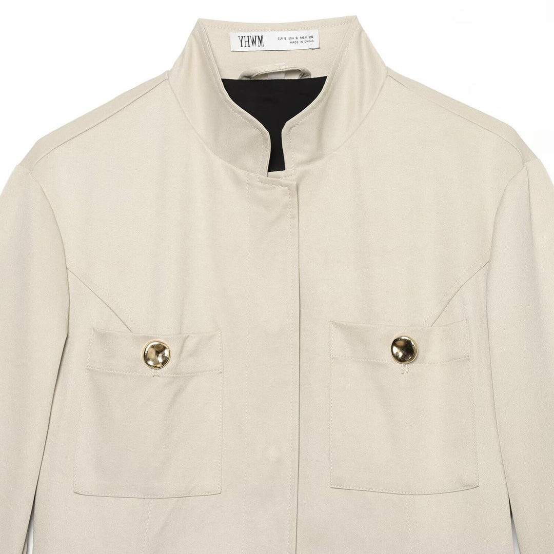 Women's Lightweight Field Jacket in Safari Style with Stand-Up Collar and Four Flap Pockets Amarae