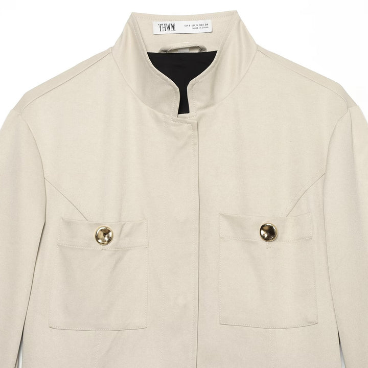 Women's Lightweight Field Jacket in Safari Style with Stand-Up Collar and Four Flap Pockets Amarae