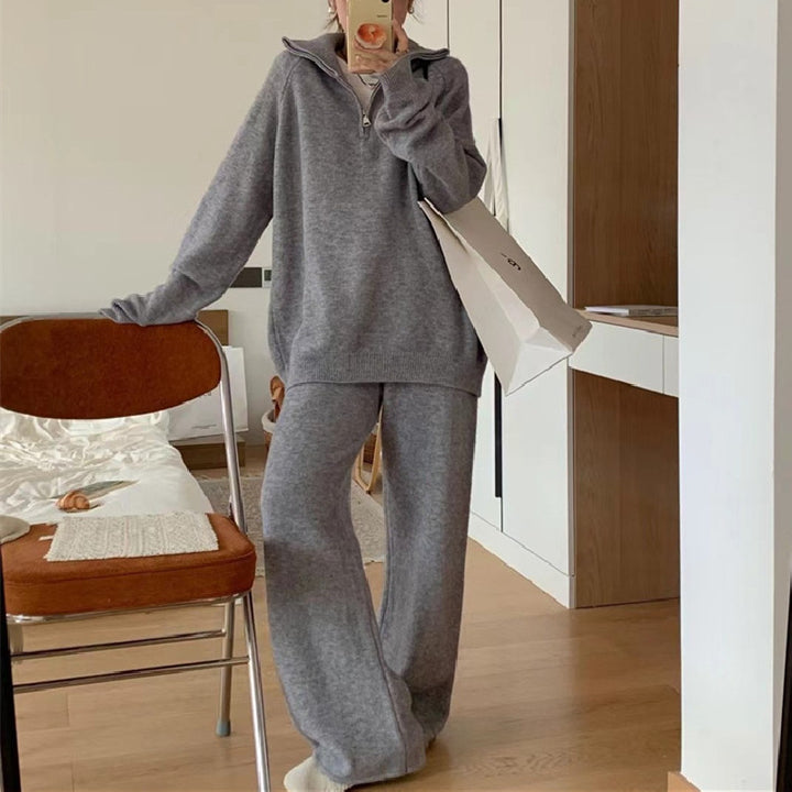 Women Thick Knit Pull and Wide Leg Pants Set Lune London