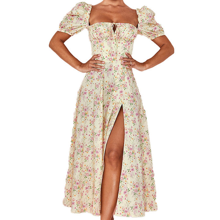 Maxi dress for women with puff sleeves and floral design Lune London
