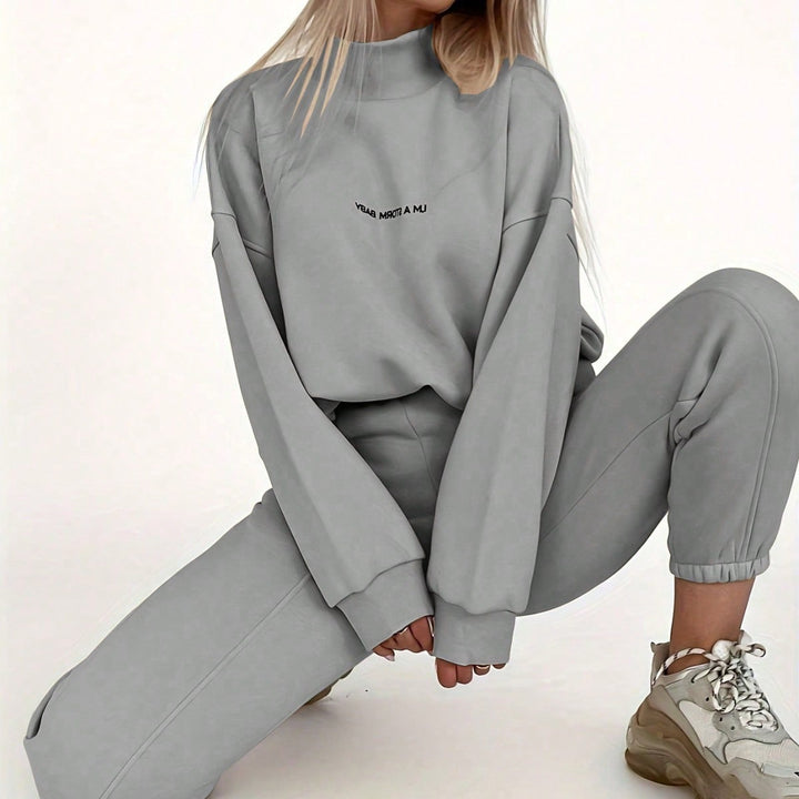 Ladies oversized comfortable sweat outfit with high collar and relaxed cuffs Lune London