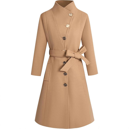 Elegant wrap coat for women with an original collar and a chic and stylish belt