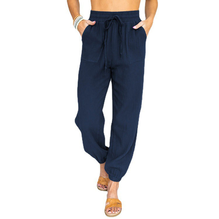 Light leisure pants for women with elastic waistband and side pockets Lune London