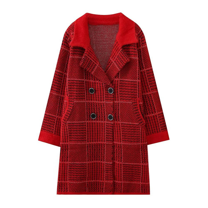 Women's textured checkered transition jacket with an elegant button placket Lune London