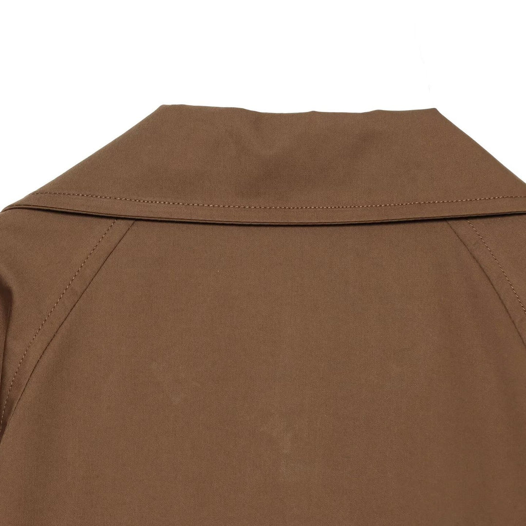 Women's Short Trench Coat in Cropped Cut with Double-Breasted Button Placket and Waist Belt Amarae