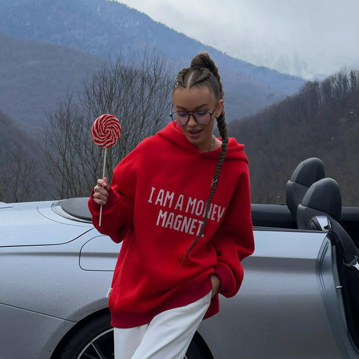 Hooded sweatshirt for women with striking inscription and casual fit Lune London