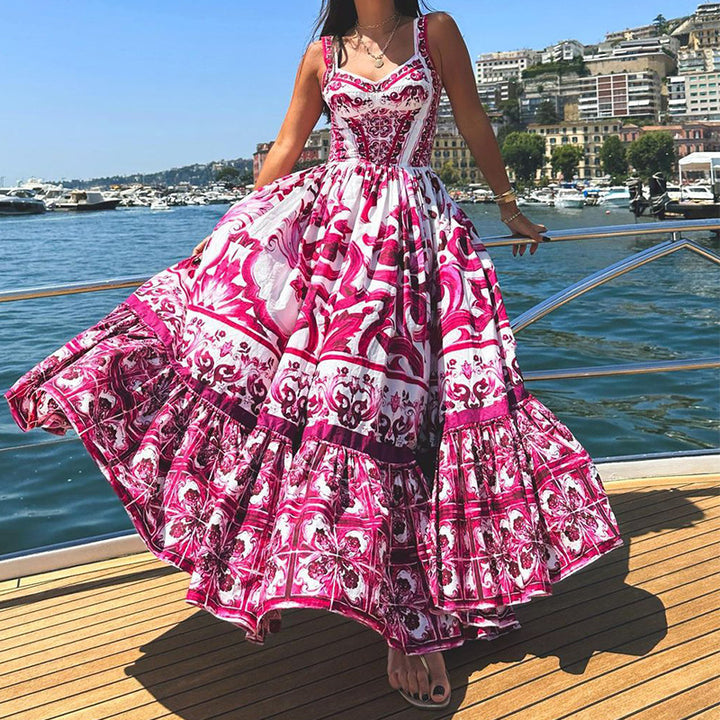 Elegant maxi dress for ladies with a playful ruffle design and lush patterns Lune London