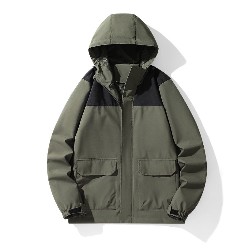 Men's Minimalist Hooded Field Jacket with Concealed Zipper and Large Flap Pockets Amarae