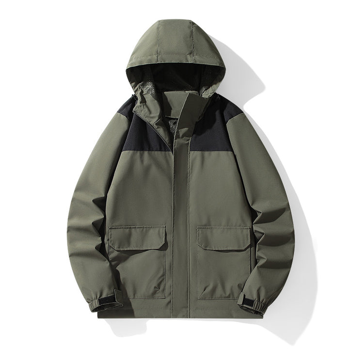 Men's Minimalist Hooded Field Jacket with Concealed Zipper and Large Flap Pockets Amarae