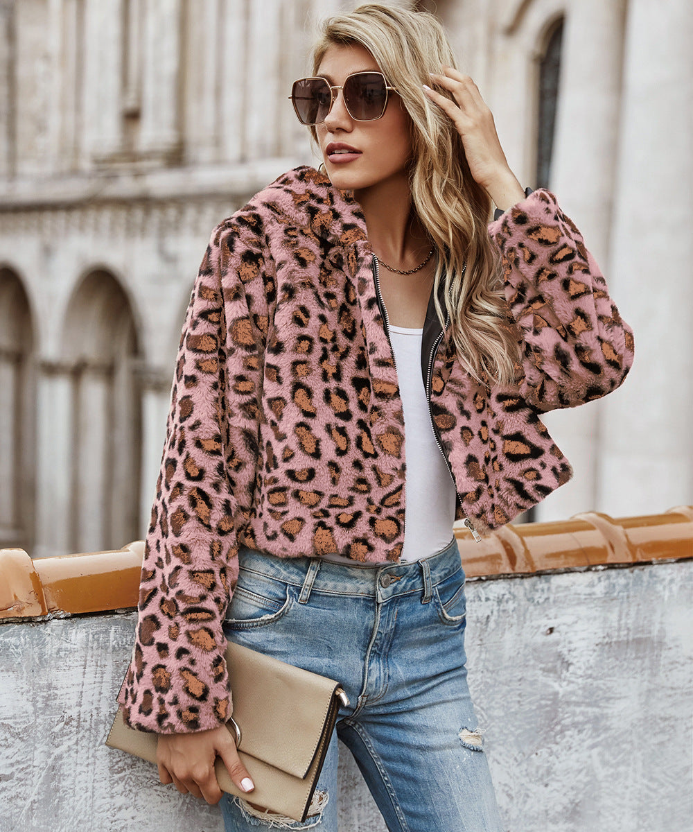 Ladies cozy jacket with leopard print Lune London