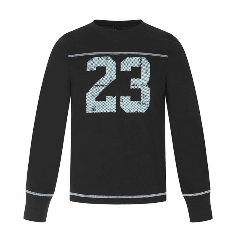 Men's Long Sleeve Sweatshirt with Crew Neck and Sporty Number Print Amarae
