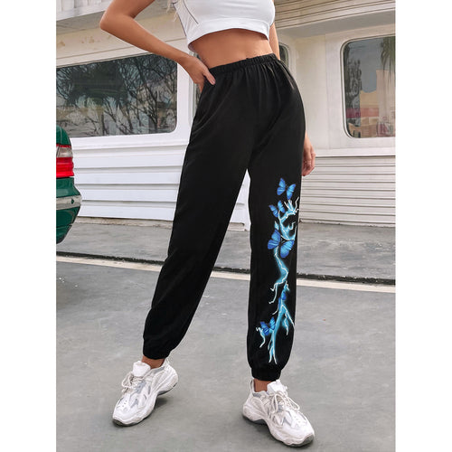 Pantalons de jogging décontractés pour femmes avec un design coloré de papillons et d'éclairs Chic & Stil