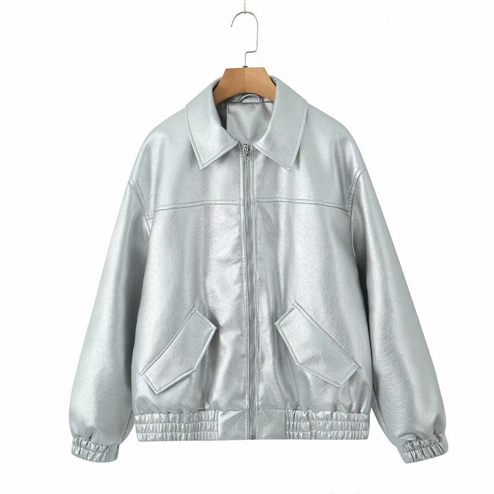 Fashion faux leather jacket for women with applied pockets Lune London