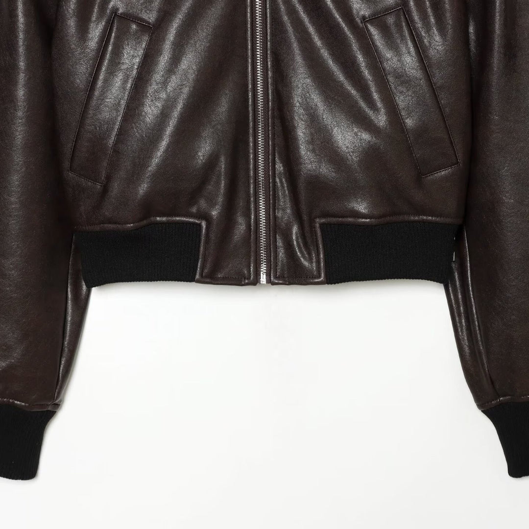 Men's leather-look bomber jacket in cropped style with ribbed cuffs Amarae