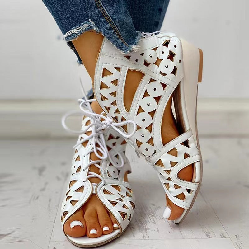 Women Open Lace-Up Sandals with Intricate Design and Non-Slip Sole Lune London
