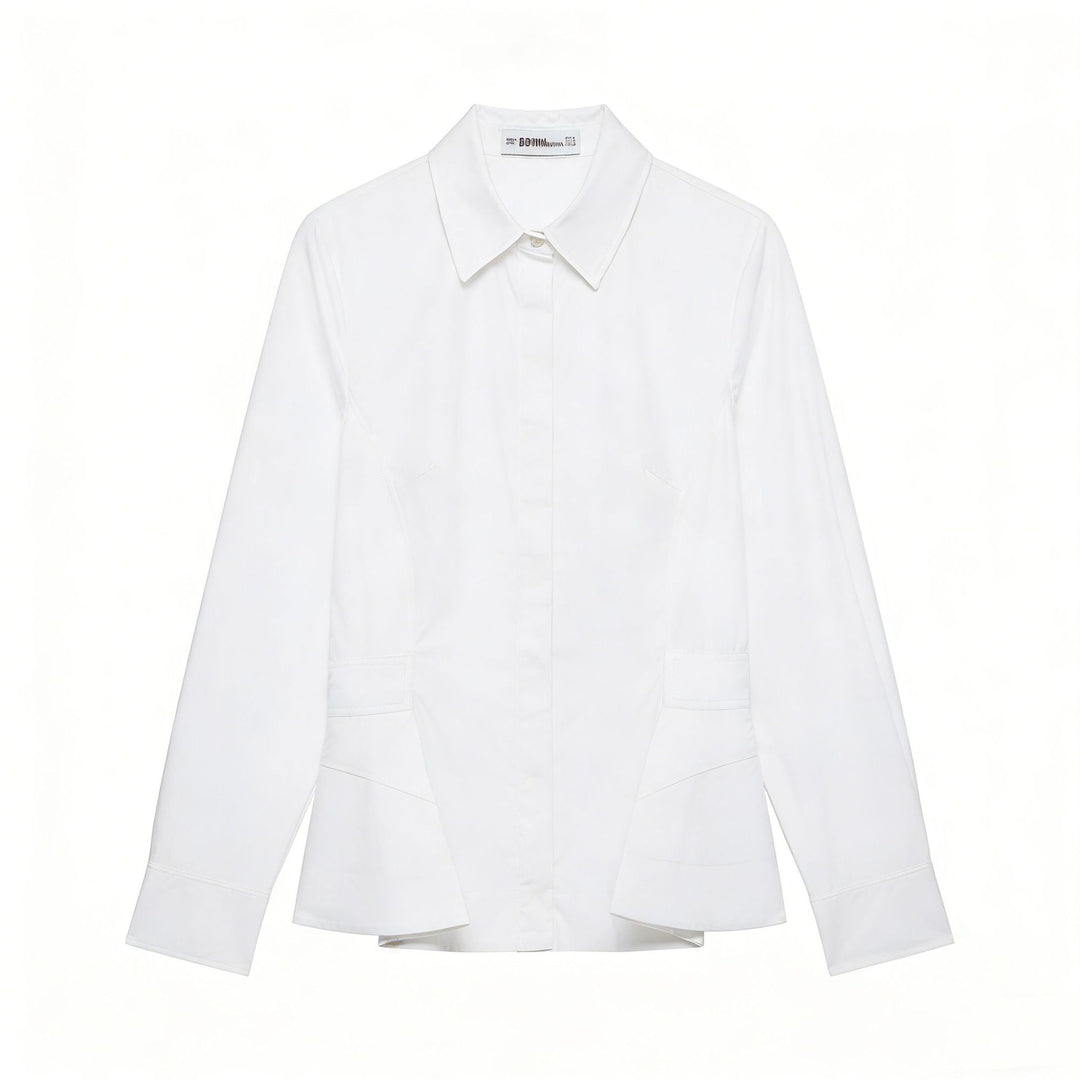 Women's Tailored Blouse Jacket with Peplum and Concealed Button Placket Amarae
